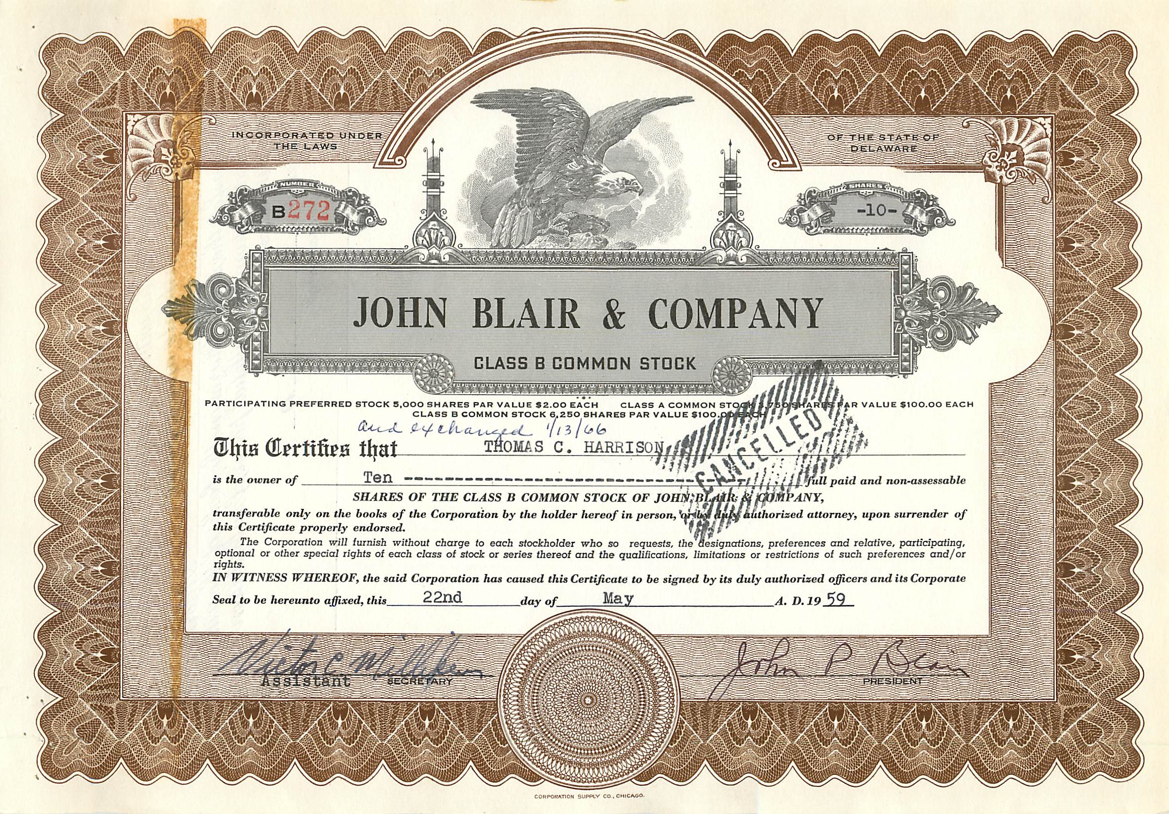 Coupon Share Action The John Blair & Company Eagle Aigle Oiseau