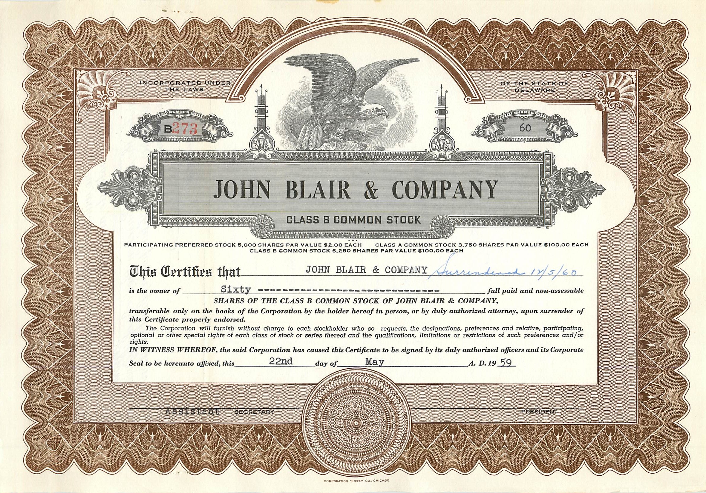 Coupon Share Action The John Blair & Company Eagle Aigle Oiseau