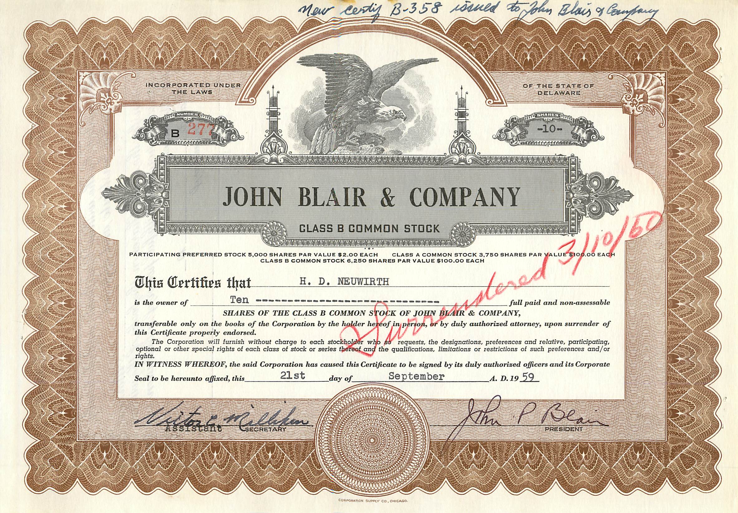 Coupon Share Action The John Blair & Company Eagle Aigle Oiseau