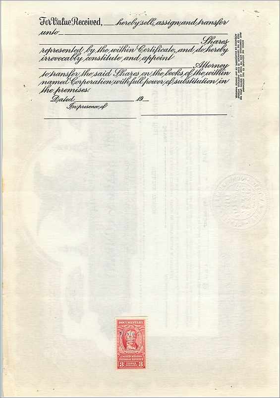 Certificat de parts de la société John Blair & Company — Delaware — série B280 — Verso