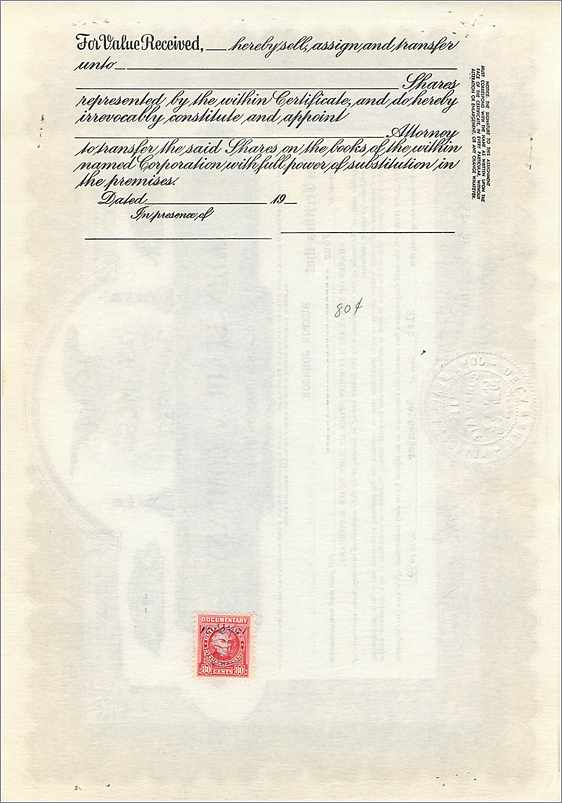 Certificato d'azioni di John Blair & Company — Buxton Johnson — 21 settembre 1959 — Verso