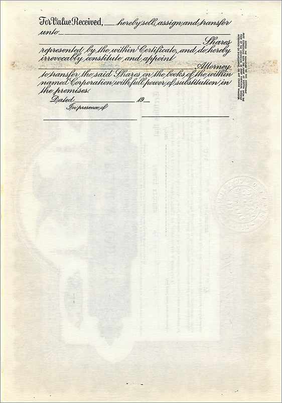 Certificat d'actions de John Blair & Company — Classe B — éditeur Corporation Supply Co. Chicago — Rückseite