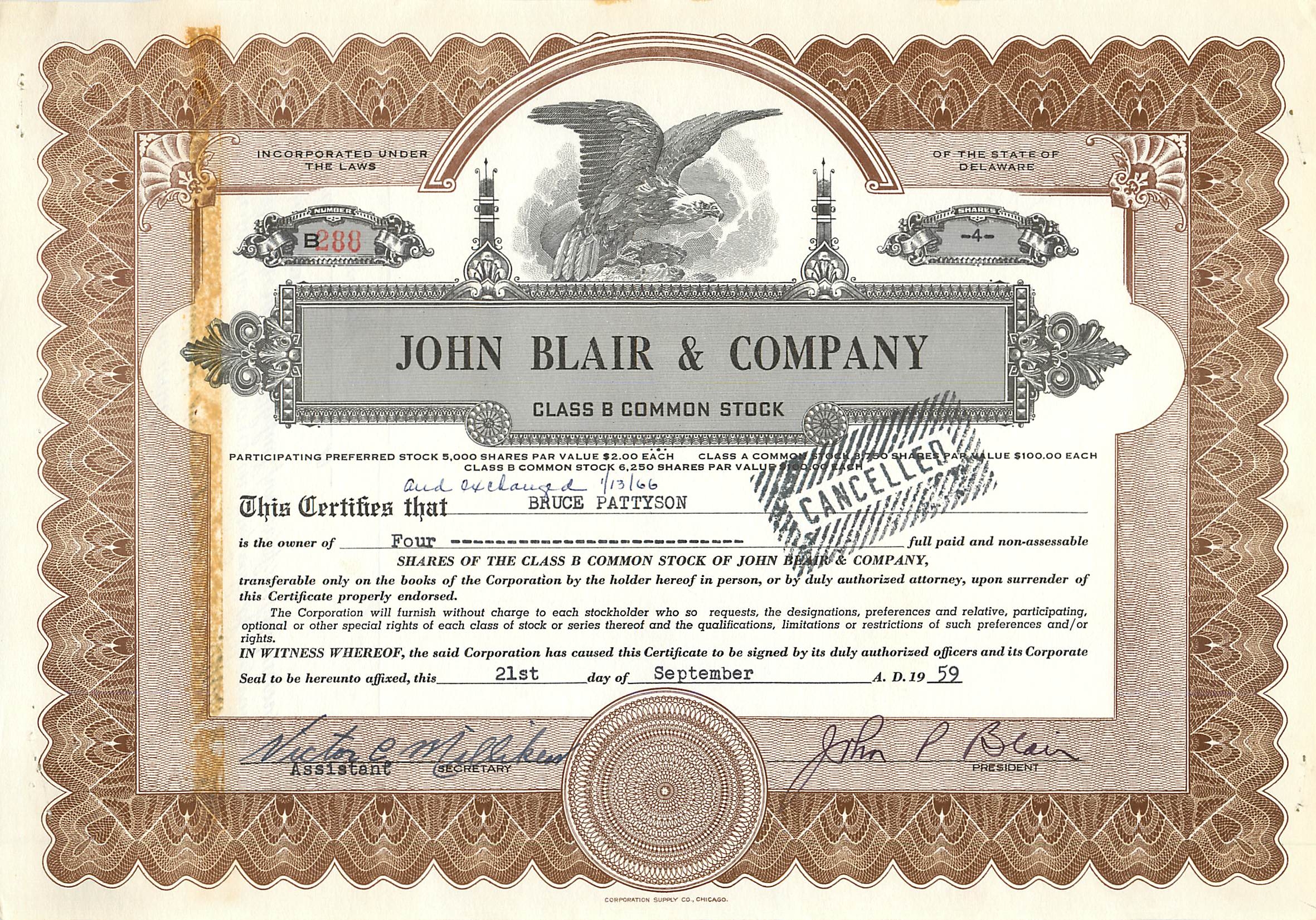 Coupon Share Action The John Blair & Company Eagle Aigle Oiseau