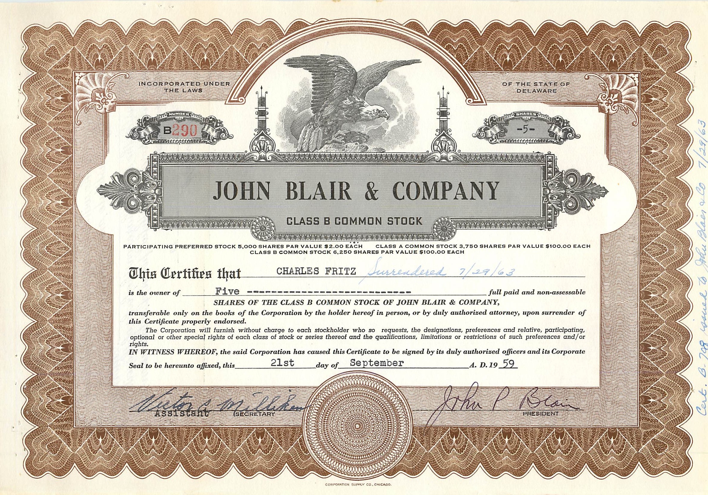 Coupon Share Action The John Blair & Company Eagle Aigle Oiseau