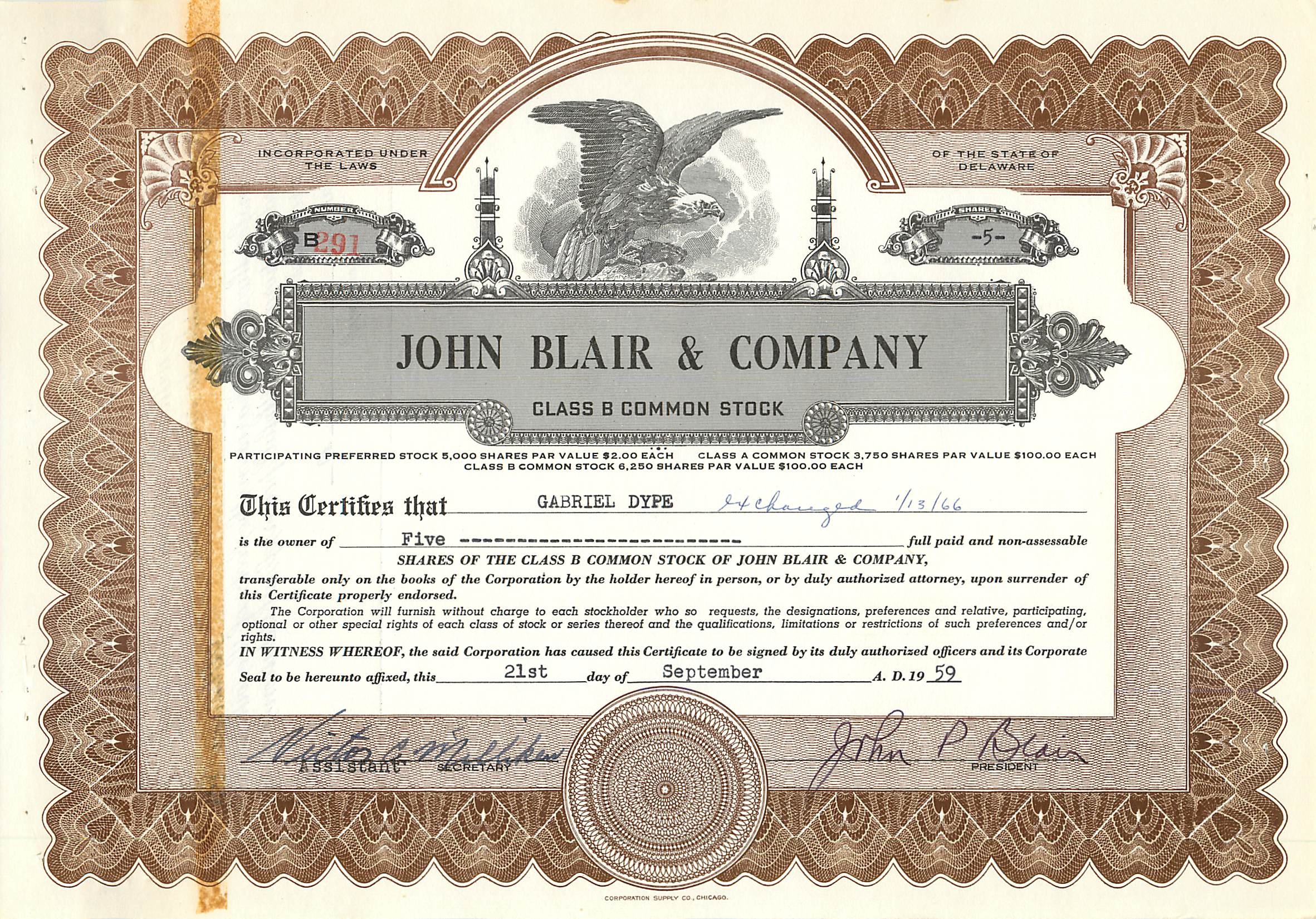 Coupon Share Action The John Blair & Company Eagle Aigle Oiseau