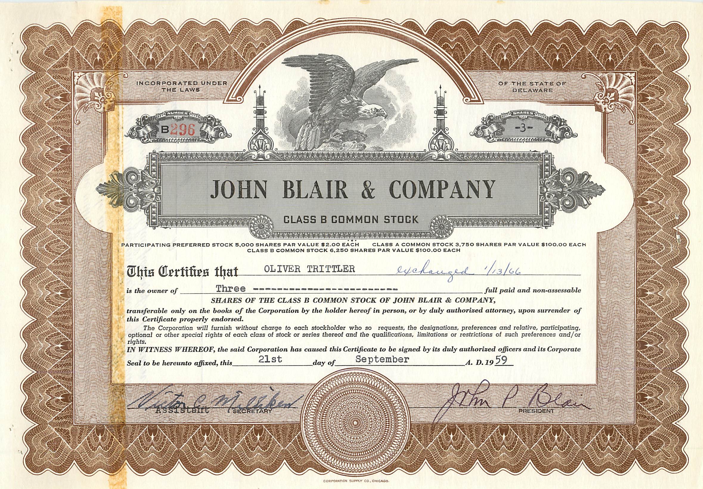 Coupon Share Action The John Blair & Company Eagle Aigle Oiseau