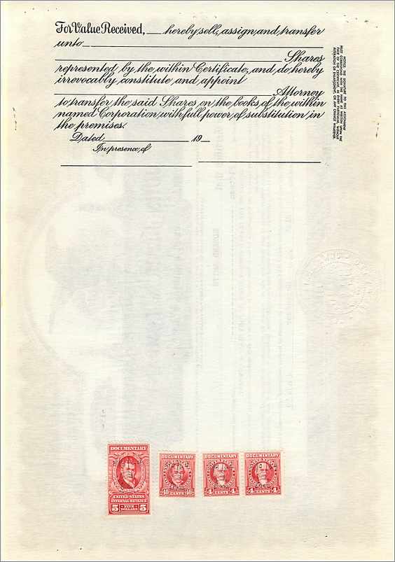 Certificato di quote di John Blair & Company — Delaware — editore Corporation Supply Co. Chicago — Verso