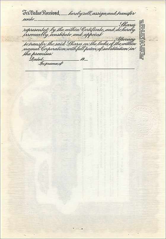 Certificado de acciones de John Blair & Company — Clase B — editor Corrigan & Co. Chicago — Reverso