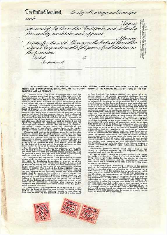 Azione della società John Blair & Company — Classe A Common Stock — Editore Dwight & M. H. Jackson, Chicago — Verso