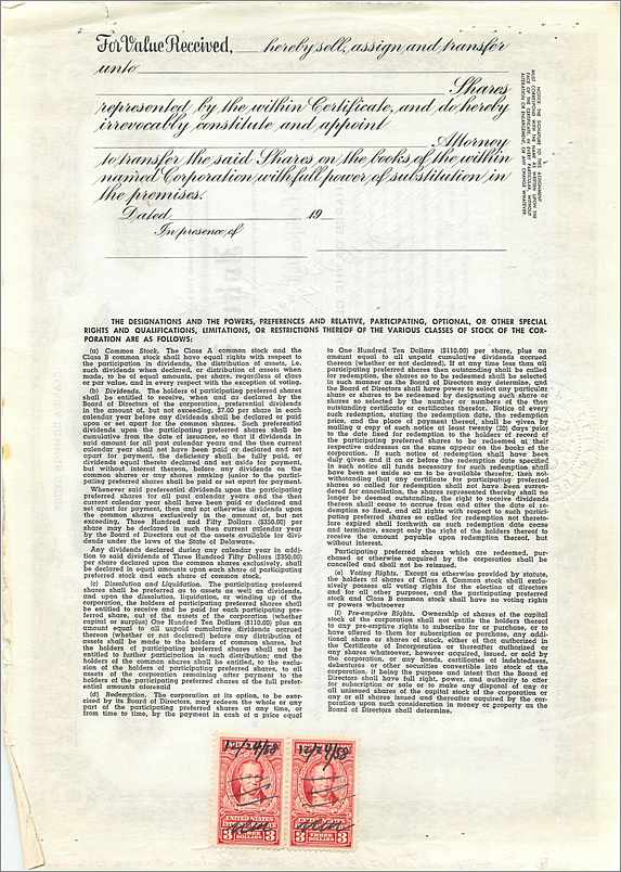 Action de société John Blair & Company — action de classe A — éditeur Dwight S.M. Jackson, Chicago, IL — Verso