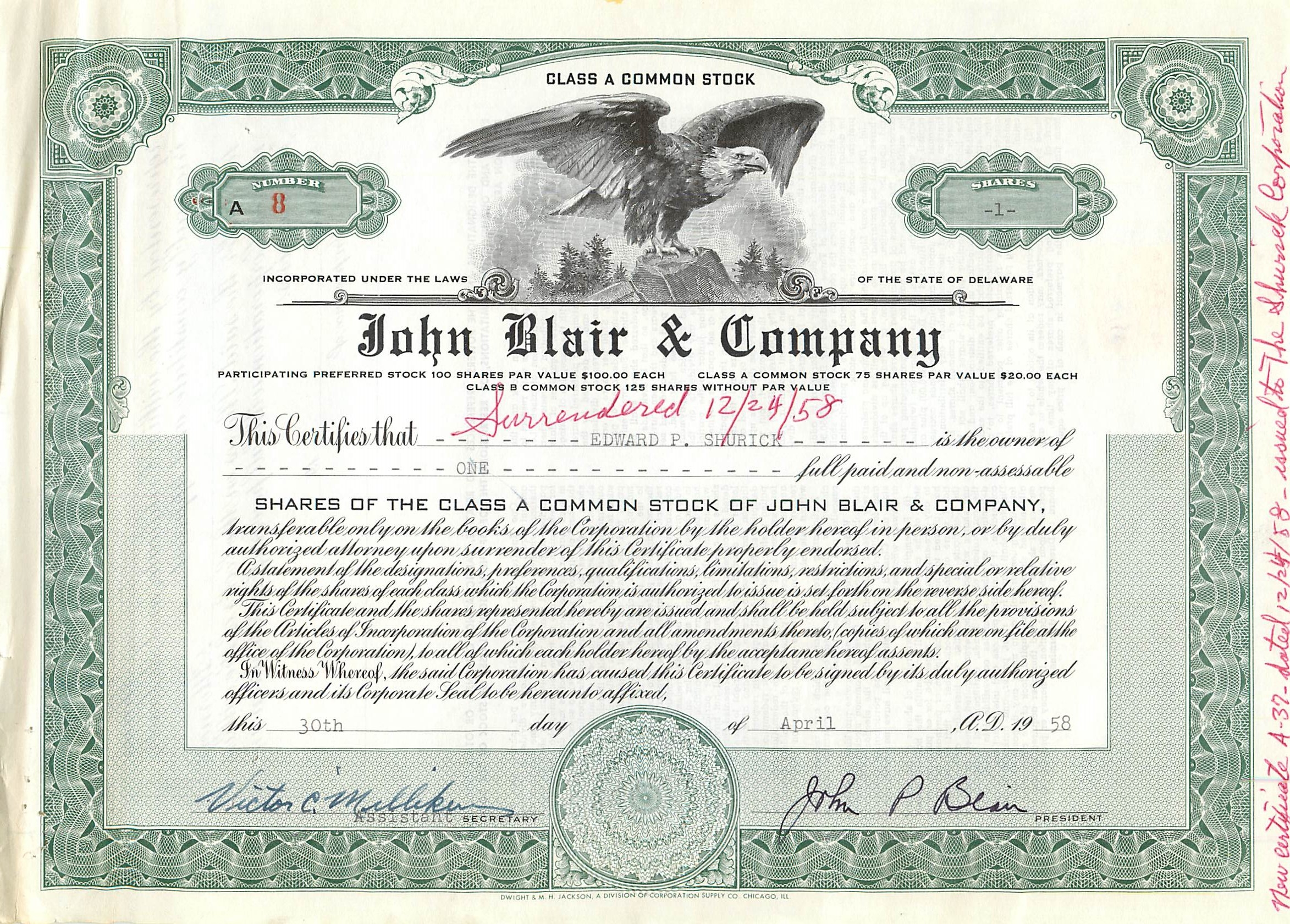 Coupon Share Action The John Blair & Company Eagle Aigle Oiseau