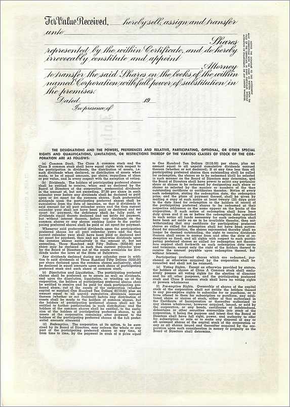 Aandelenbewijs van de maatschappij John Blair & Company — uitgever Dwight M. H. Jackson, Chicago, IL — Achterkant