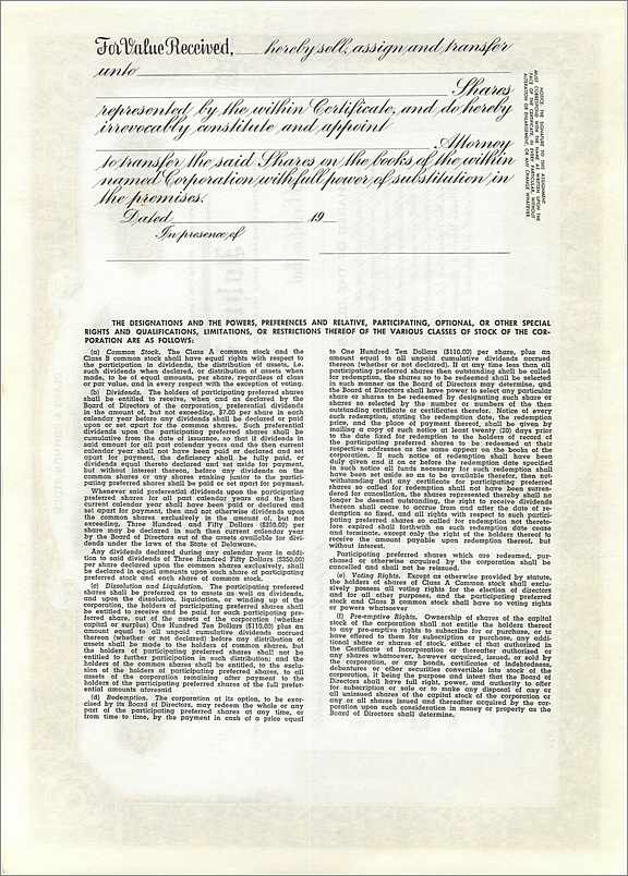 Action de société John Blair & Company — Class A Common Stock — éditeur Dwight & M. H. Jackson, Chicago, IL — Verso