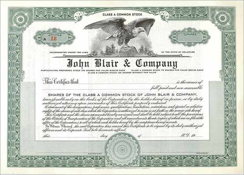 Azione della società John Blair & Company — Delaware — serie A