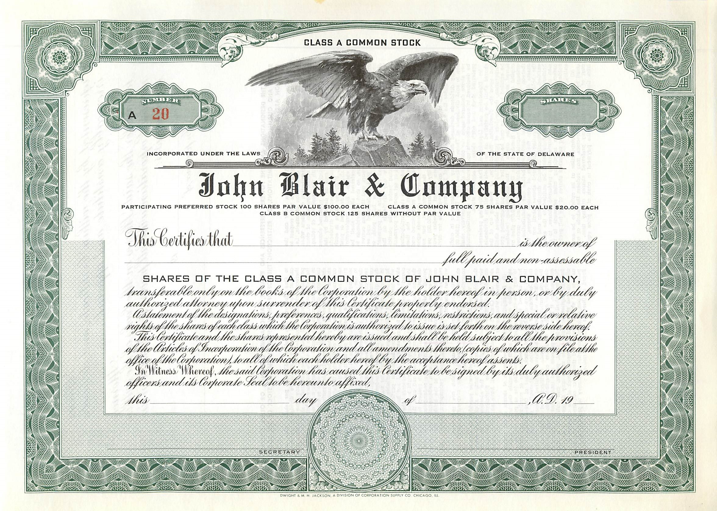 Coupon Share Action The John Blair & Company Eagle Aigle Oiseau