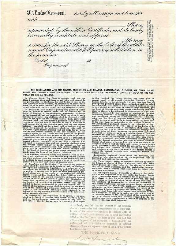 Certificat de parts préférentielles — John Blair & Company — éditeur : Wright & M. H. Jackson, Chicago — Rückseite