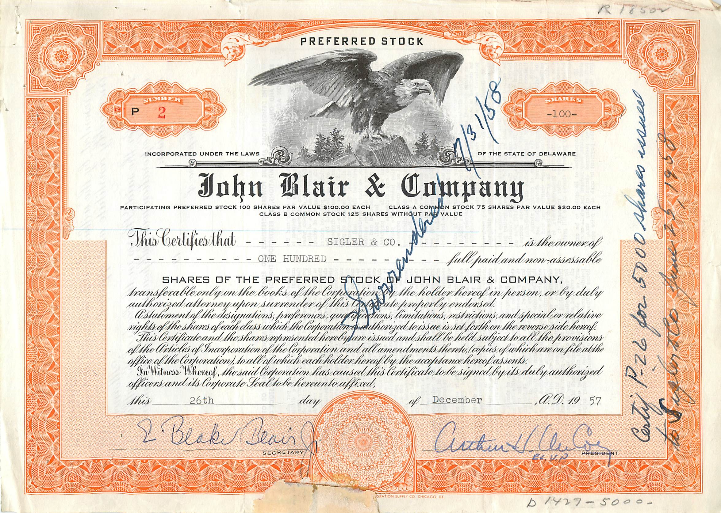 Coupon Share Action The John Blair & Company Eagle Aigle Oiseau