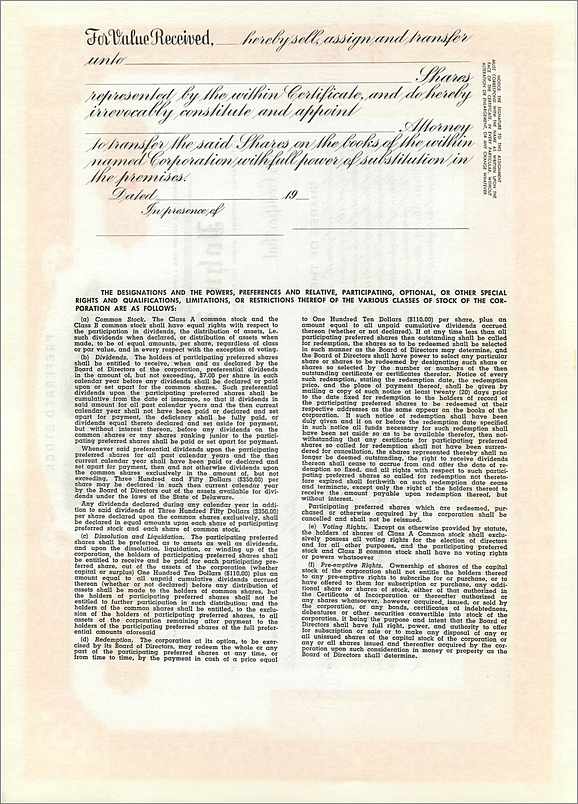 Action de participation préférentielle — John Blair & Company — éditeur Dwight & M. H. Jackson, Chicago — Verso