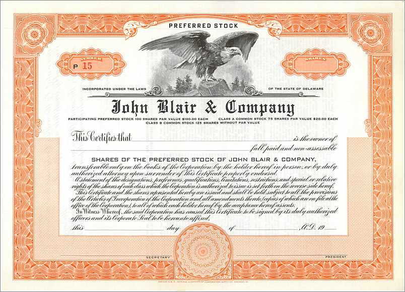 Certificaat van voorkeursaandelen — John Blair & Company — Delaware