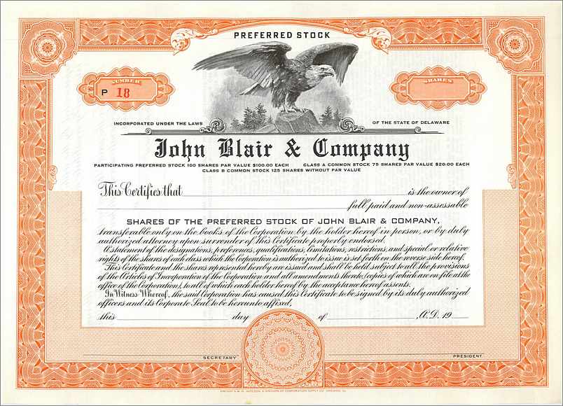 Certificado de acciones preferentes — John Blair & Company — Delaware