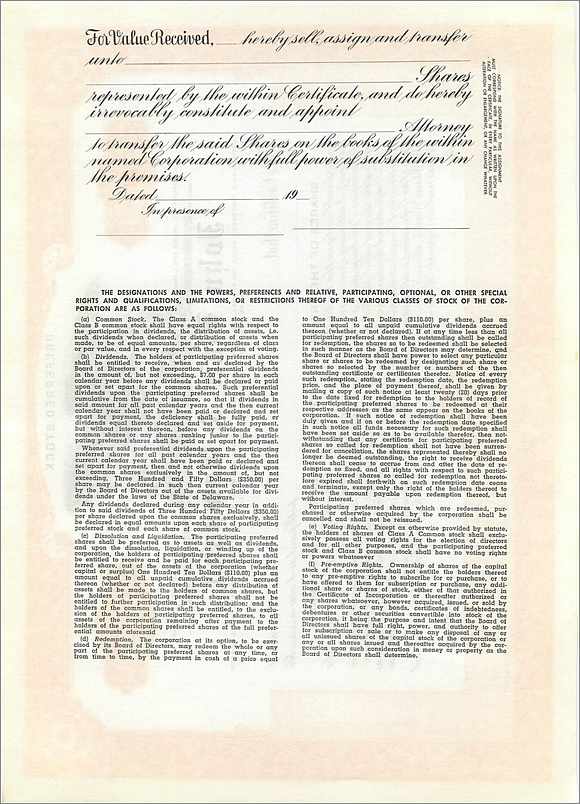 Actionnaire de John Blair & Company — certificat de préférence — éditeur Dwight & M. H. Jackson, Chicago — Rückseite