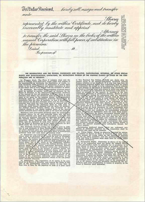 Certificaat van voorkeursaandelen — John Blair & Company — uitgever Dwight & M. H. Jackson, Chicago — Achterkant
