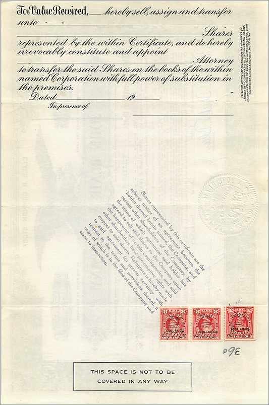 Certificat de parts de classe B — John Blair & Company — éditeur Dwight & M.H. Jackson, Chicago — Rückseite