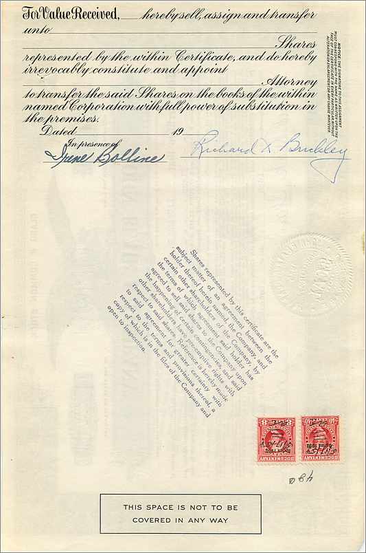 Certificado de acciones de la sociedad John Blair & Company — Clase B — N°4 — 16 de diciembre de 1946 — Reverso