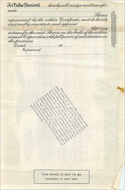Acción de la sociedad John Blair & Company — certificado de 3 acciones de clase B — editor Corporation Supply Co. Chicago — Reverso