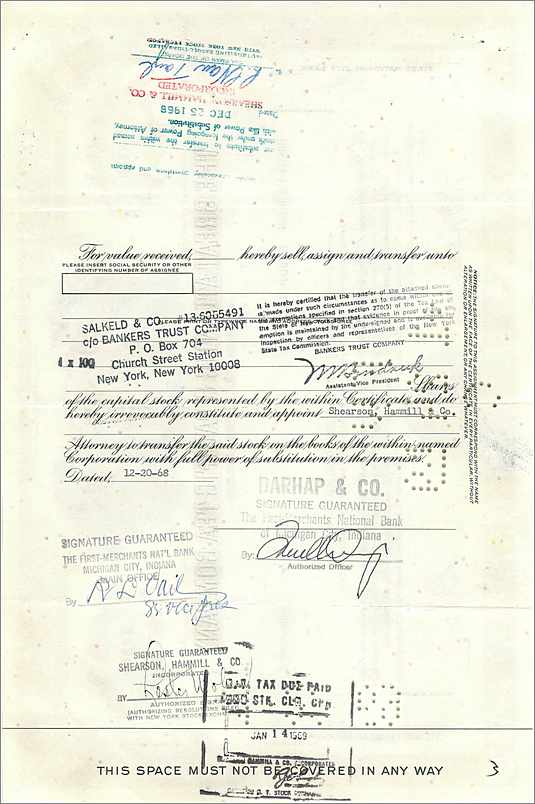 Aandeel van de Great Atlantic & Pacific Tea Company — 100 aandelen — uitgever First National City Bank — Achterkant