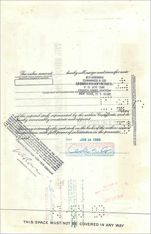Zertifikat für 100 Aktien der Great Atlantic & Pacific Tea Company — Verlag American Bank Note Company, Nr. 342775 — Rückseite
