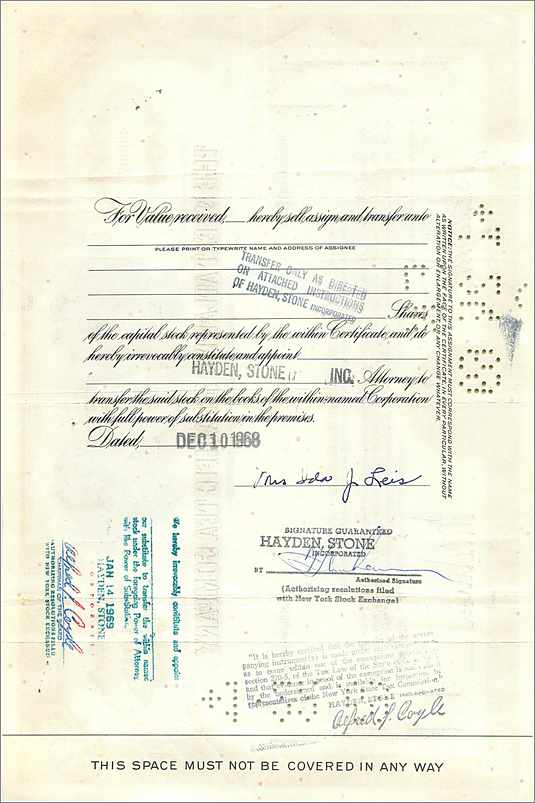 Certificat de 100 actions de la Great Atlantic & Pacific Tea Company — éditeur Morgan Guaranty Trust Company — Rückseite