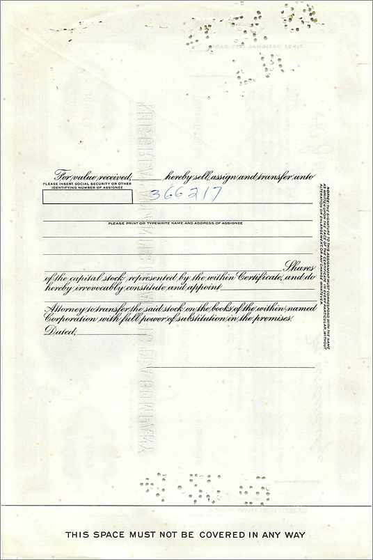 Certificado de 100 acciones de la Great Atlantic & Pacific Tea Company — editor Morgan Guaranty Trust Company — Reverso