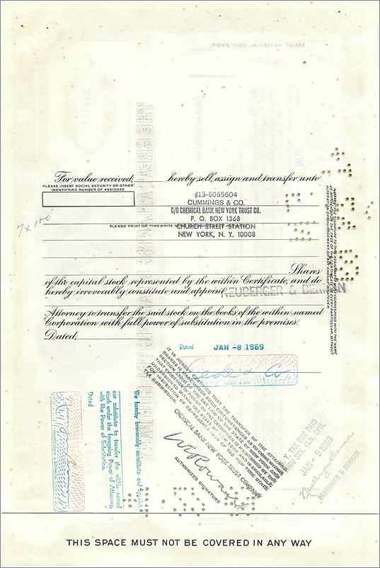 Certificat d'actions de la Great Atlantic & Pacific Tea Company — éditeur First National City Bank, n° 334406 — Verso