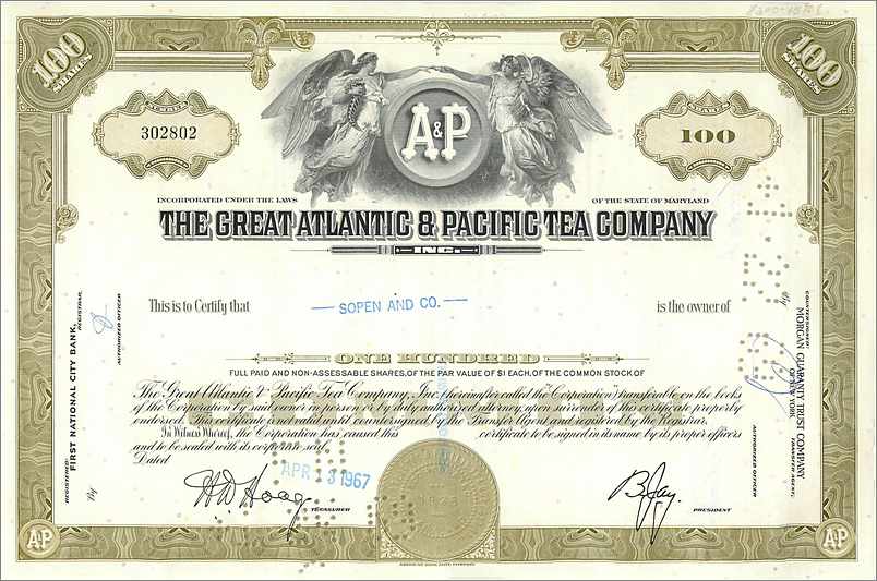 Action de la Great Atlantic & Pacific Tea Company — Sopen and Co. — n° 302802