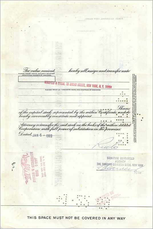 Certificat de 100 actions de la Great Atlantic & Pacific Tea Company — Rice & Co. — n° 352310 — Rückseite