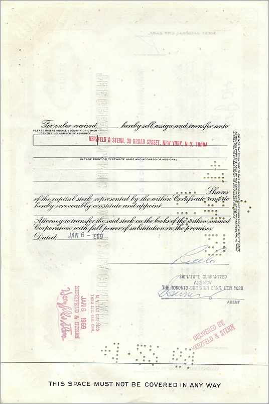 Certificado de acciones de la Great Atlantic & Pacific Tea Company — n° 351617 — editor First National City Bank — Reverso