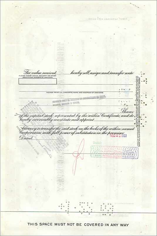 Certificato d'azioni della Great Atlantic & Pacific Tea Company — 100 azioni — editore Morgan Guaranty Trust Company — Verso