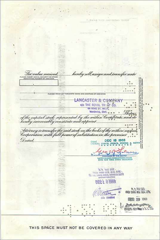 Certificat de 100 actions de la Great Atlantic & Pacific Tea Company — éditeur Morgan Guaranty Trust Company — Rückseite