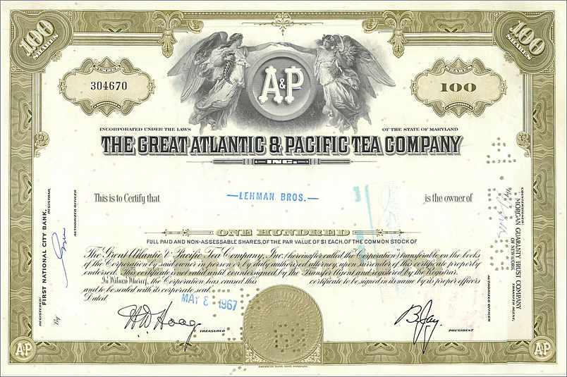 Azione della Great Atlantic & Pacific Tea Company — Lehman Bros. — n° 304670