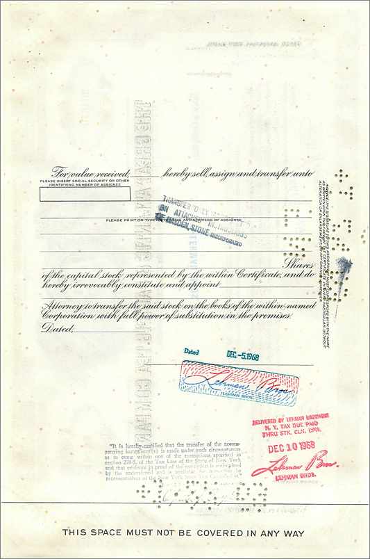 Azione della Great Atlantic & Pacific Tea Company — Lehman Bros. — n° 304670 — Verso
