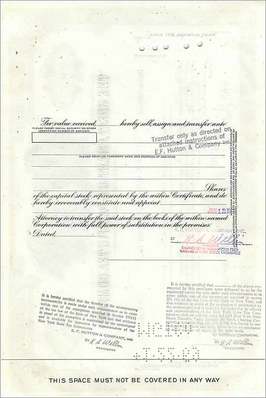 Action de la Great Atlantic & Pacific Tea Company — 100 actions — éditeur Morgan Guaranty Trust Company — Rückseite