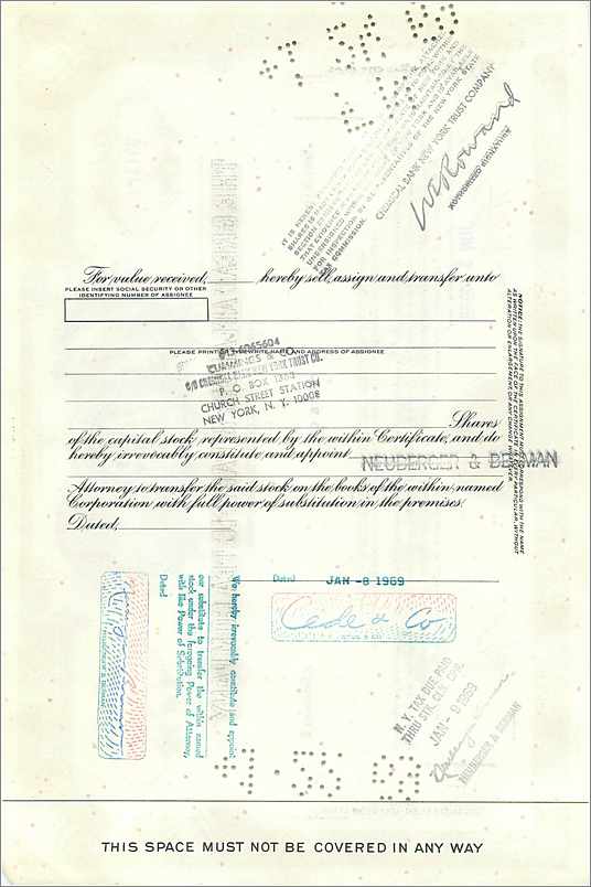 Action de la Great Atlantic & Pacific Tea Company — 100 actions — éditeur Morgan Guaranty Trust Company — Verso