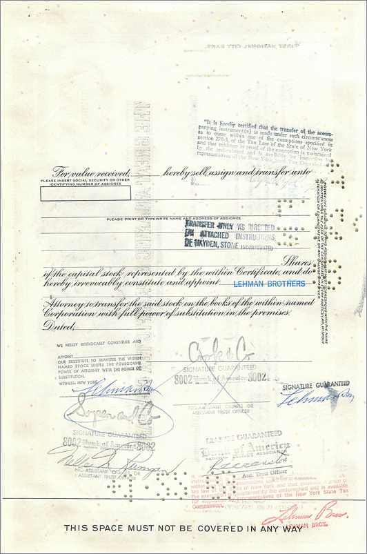 Certificaat van 100 aandelen van de Great Atlantic & Pacific Tea Company — Sopen and Co — n° 302668 — Achterkant