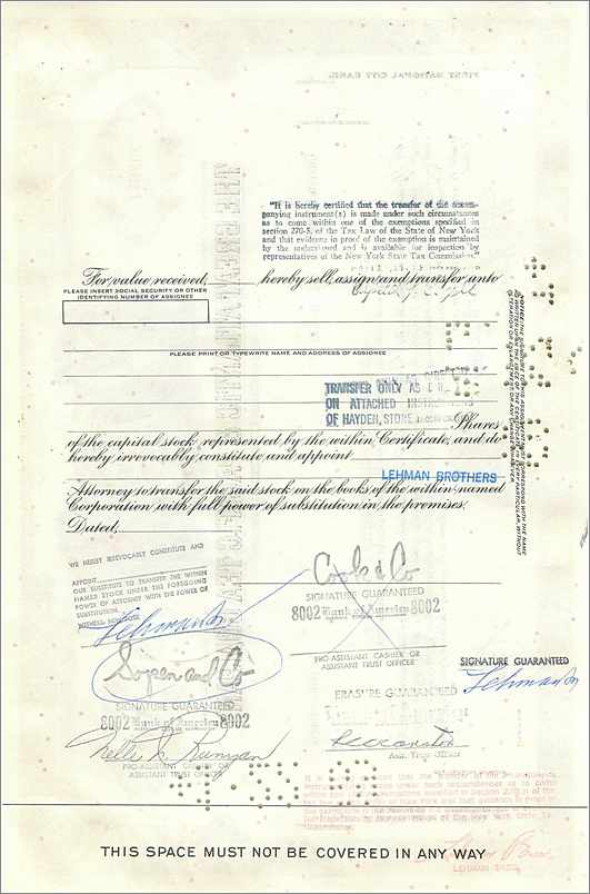 Certificato d'azioni della Great Atlantic & Pacific Tea Company — 100 azioni — editore First National City Bank — Verso