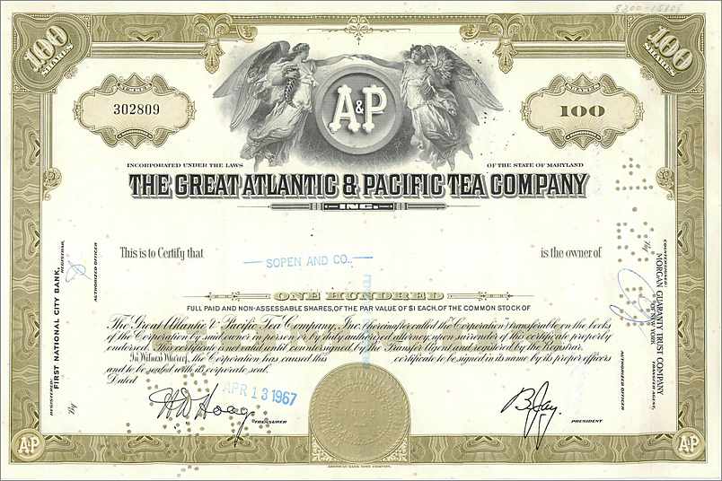 Azione della Great Atlantic & Pacific Tea Company — Sopen and Co. — n° 302809