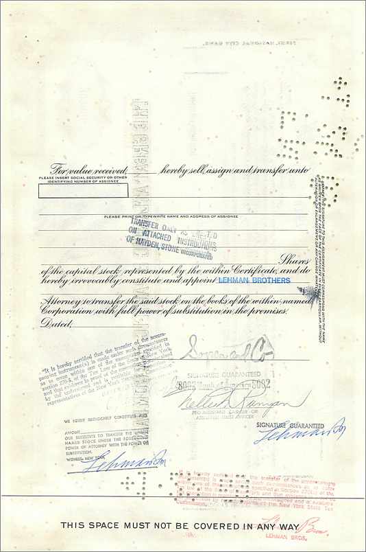 Certificato di 100 azioni della Great Atlantic & Pacific Tea Company — editore Morgan Guaranty Trust Company — Verso