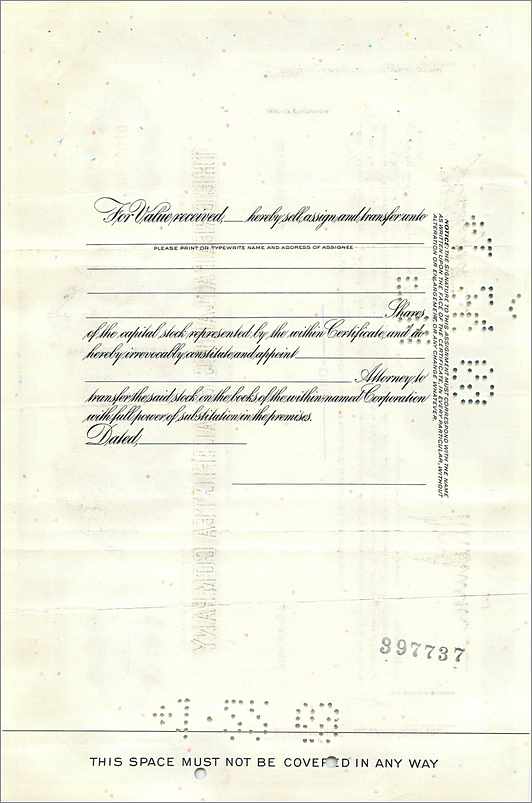 Aandelenbewijs van de Great Atlantic & Pacific Tea Company — Joseph Alexander Dillmann — serie 0102590 — Achterkant