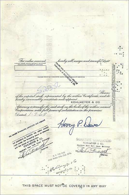 Zertifikat für 50 Aktien der Great Atlantic & Pacific Tea Company — Harry P. Devis — Kohlmeyer & Co. — Rückseite