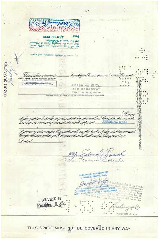 Certificato di azioni della Great Atlantic & Pacific Tea Company — editore First National City Bank, n° 0422250 — Verso